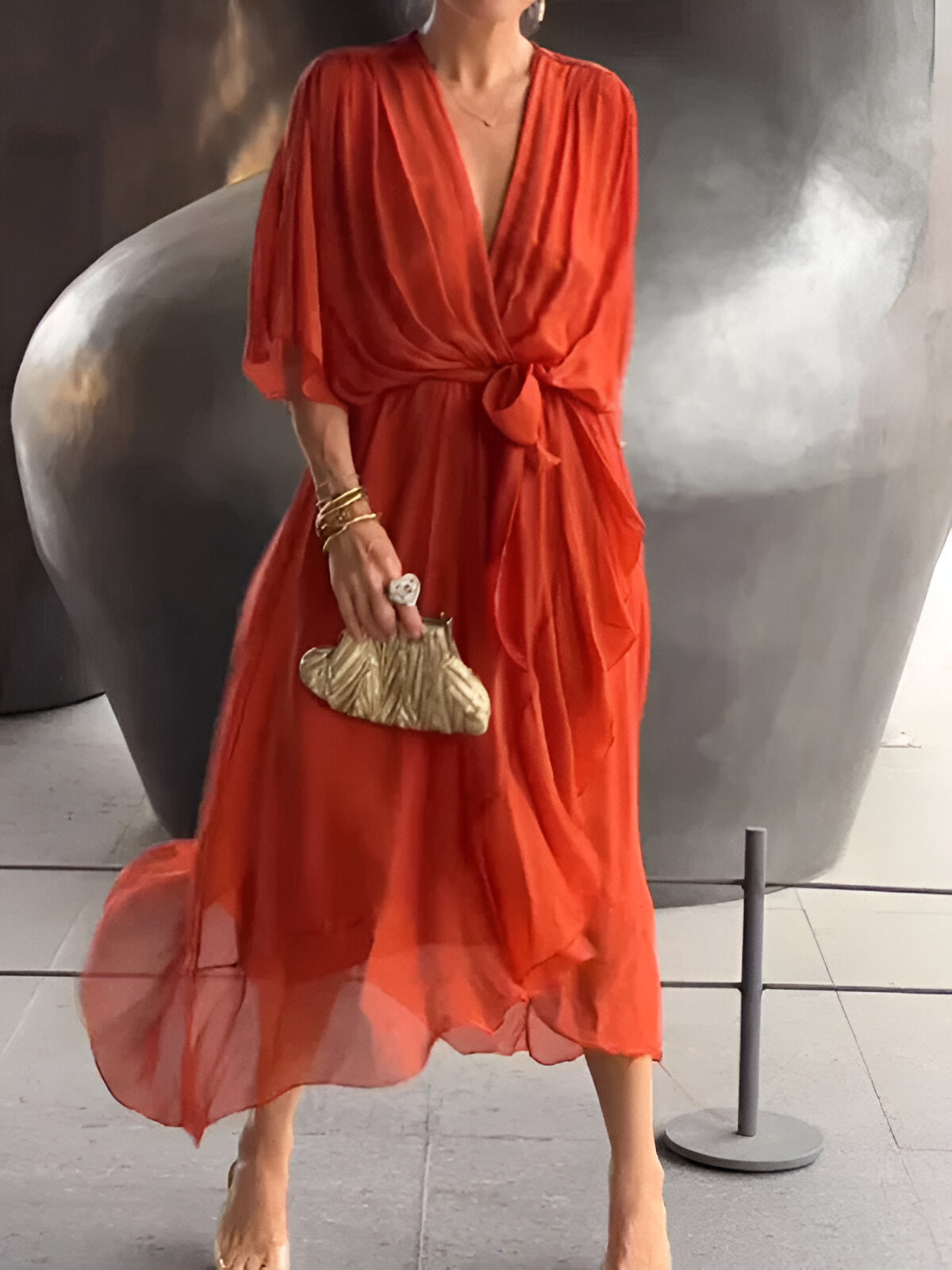 Abito in Chiffon con Scollo a V