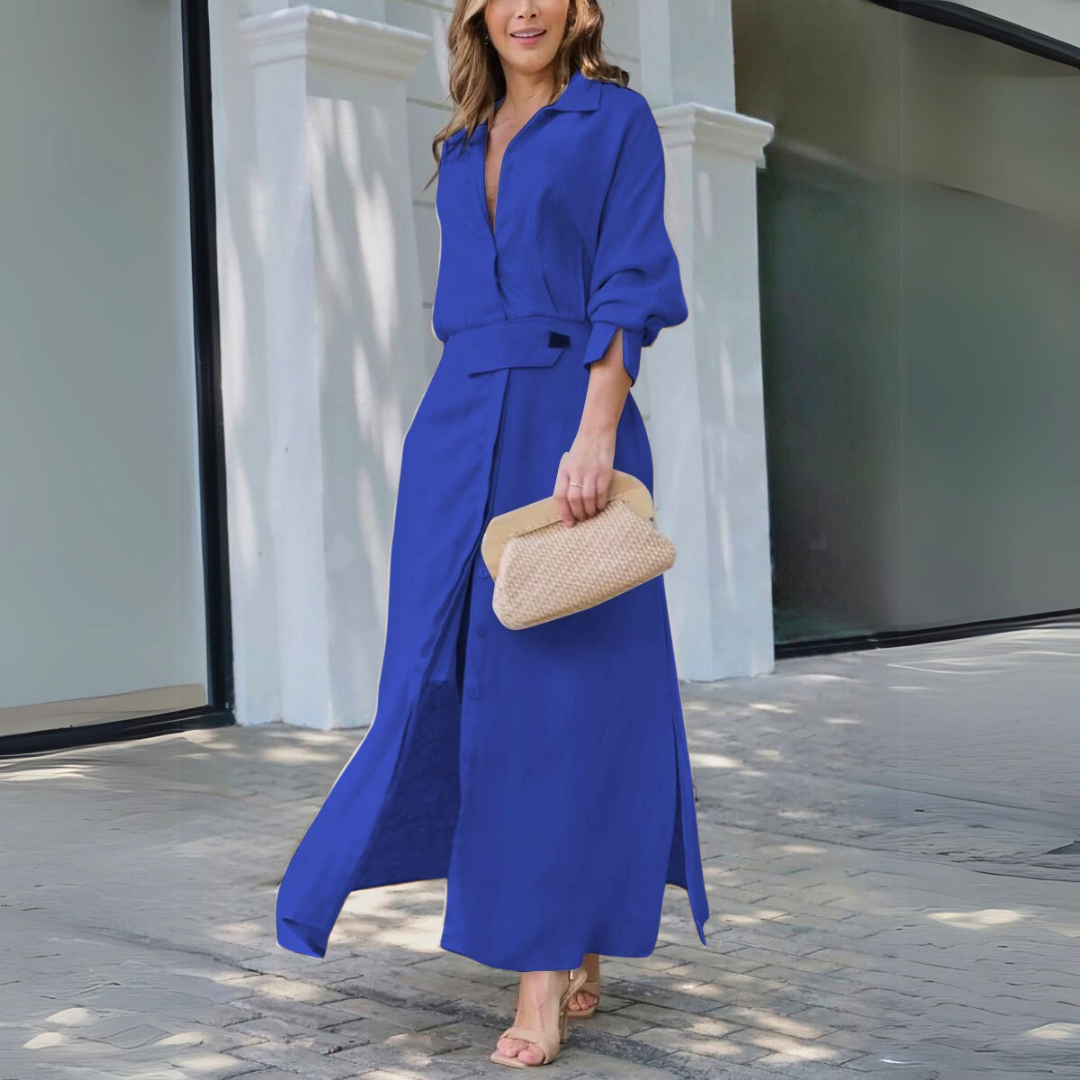 Abito lungo elegante con scollo a V