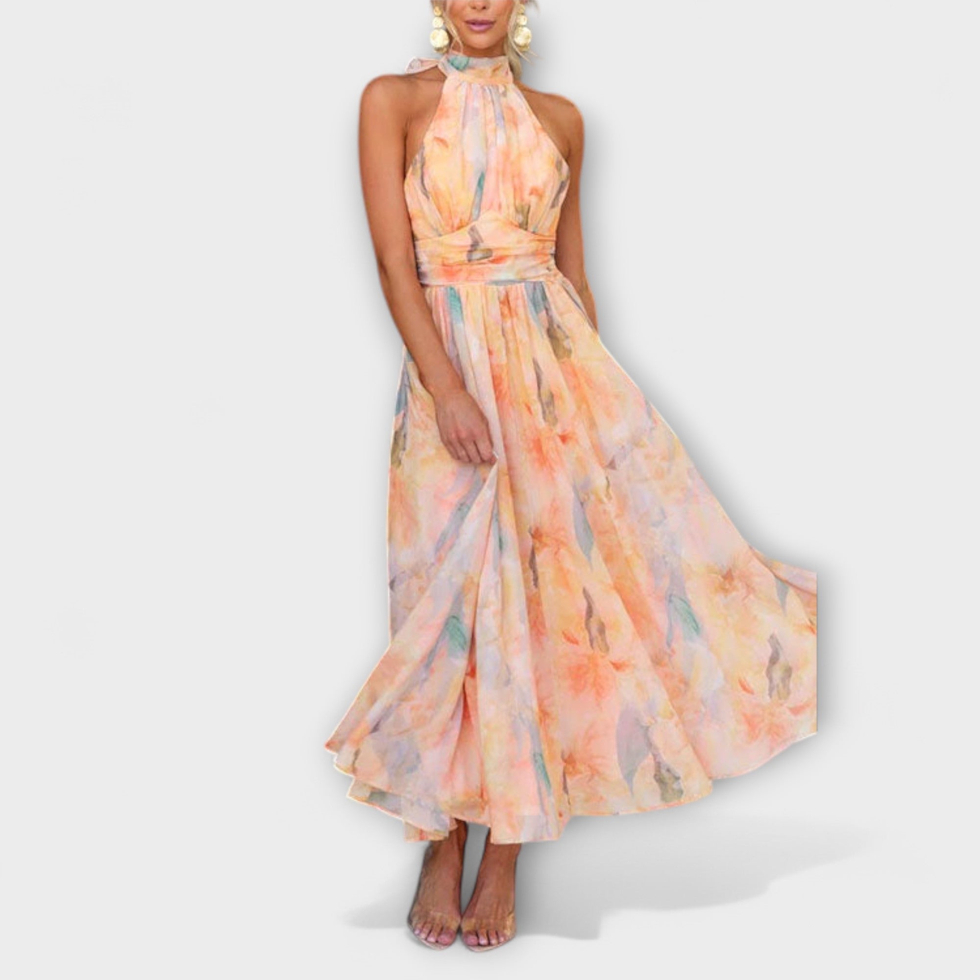 Abito maxi acquerello halter