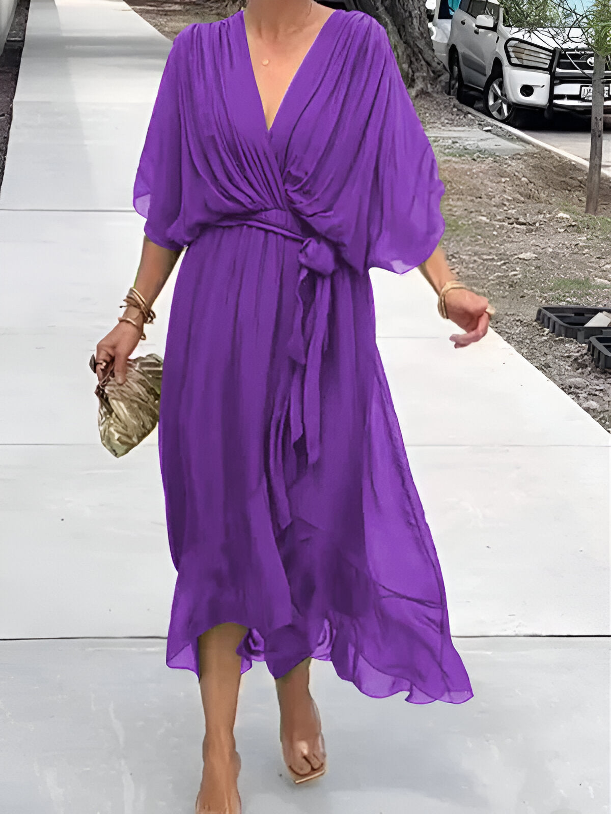 Abito in Chiffon con Scollo a V