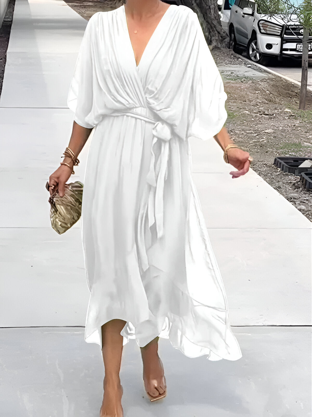 Abito in Chiffon con Scollo a V