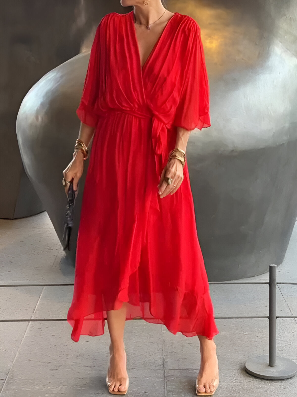 Abito in Chiffon con Scollo a V