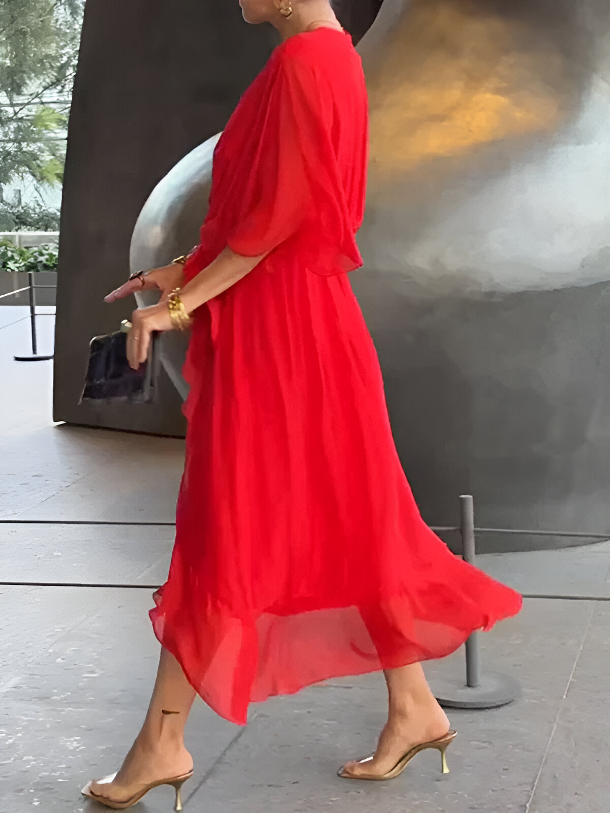 Abito in Chiffon con Scollo a V